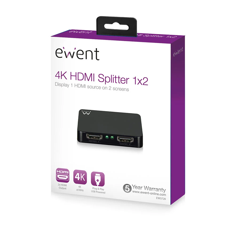 Splitter HDMI Ewent EW3720 1x2 ativo 4K 30Hz alimentacao USB - Imagem 4
