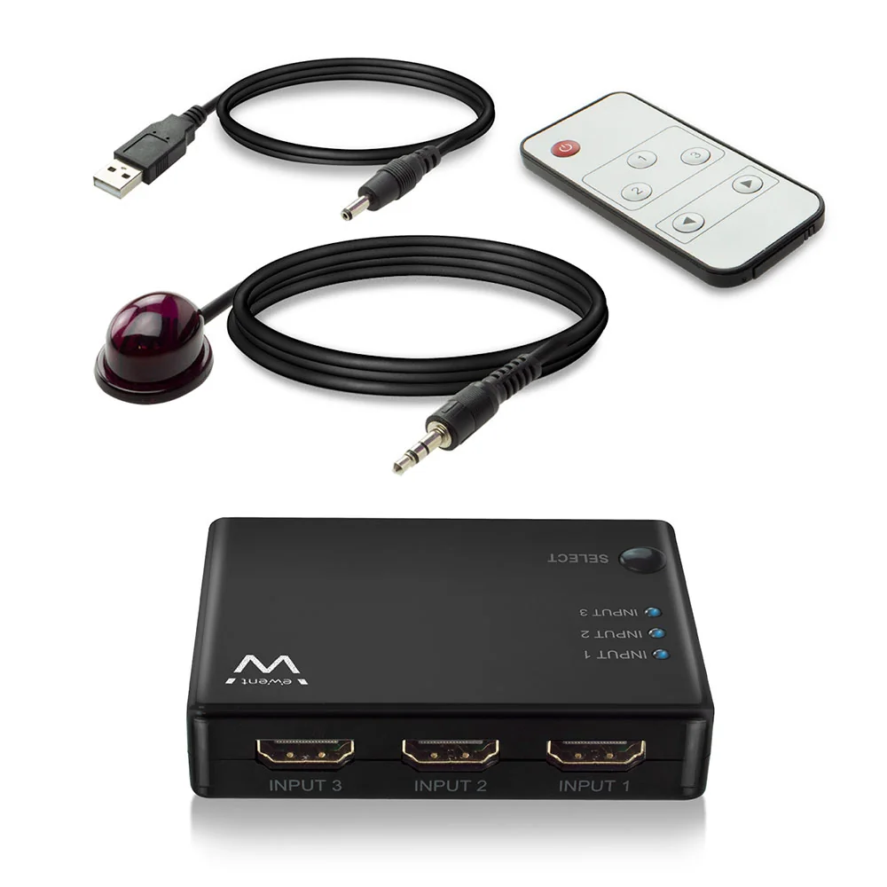 Switch HDMI Ewent EW3730 3 portas 4K 30Hz com comando e alimentacao USB - Imagem 3