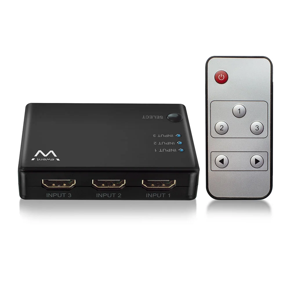 Switch HDMI Ewent EW3730 3 portas 4K 30Hz com comando e alimentacao USB