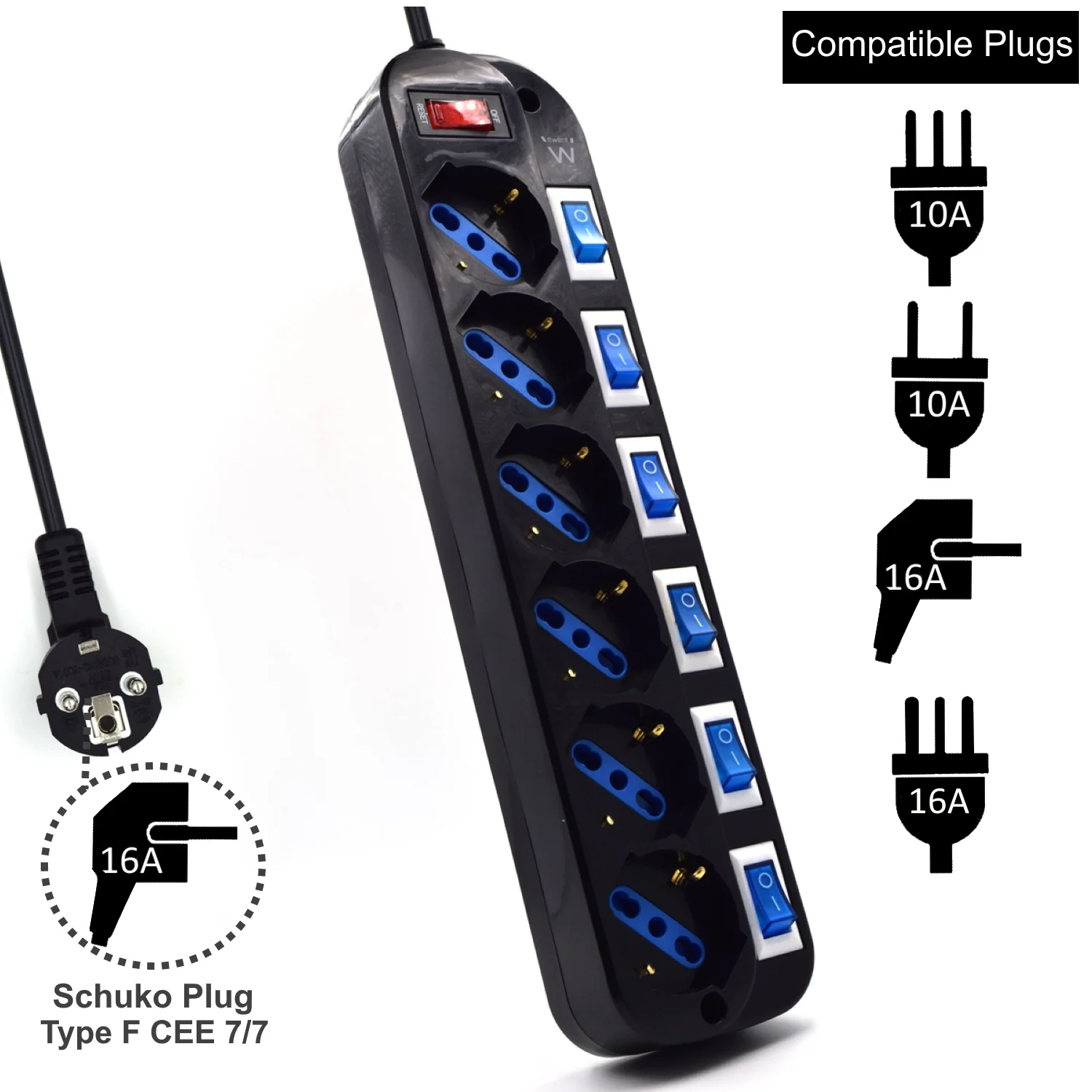 Tomada multipla Ewent EW3851 6 entradas com protecao e interruptores cabo 1.5m - Imagem 2