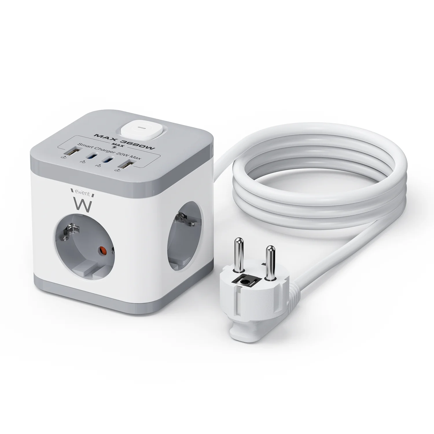 Tomada multipla Ewent EW3863 3 schuko + 2 USB-A + 2 USB-C torre 3680W