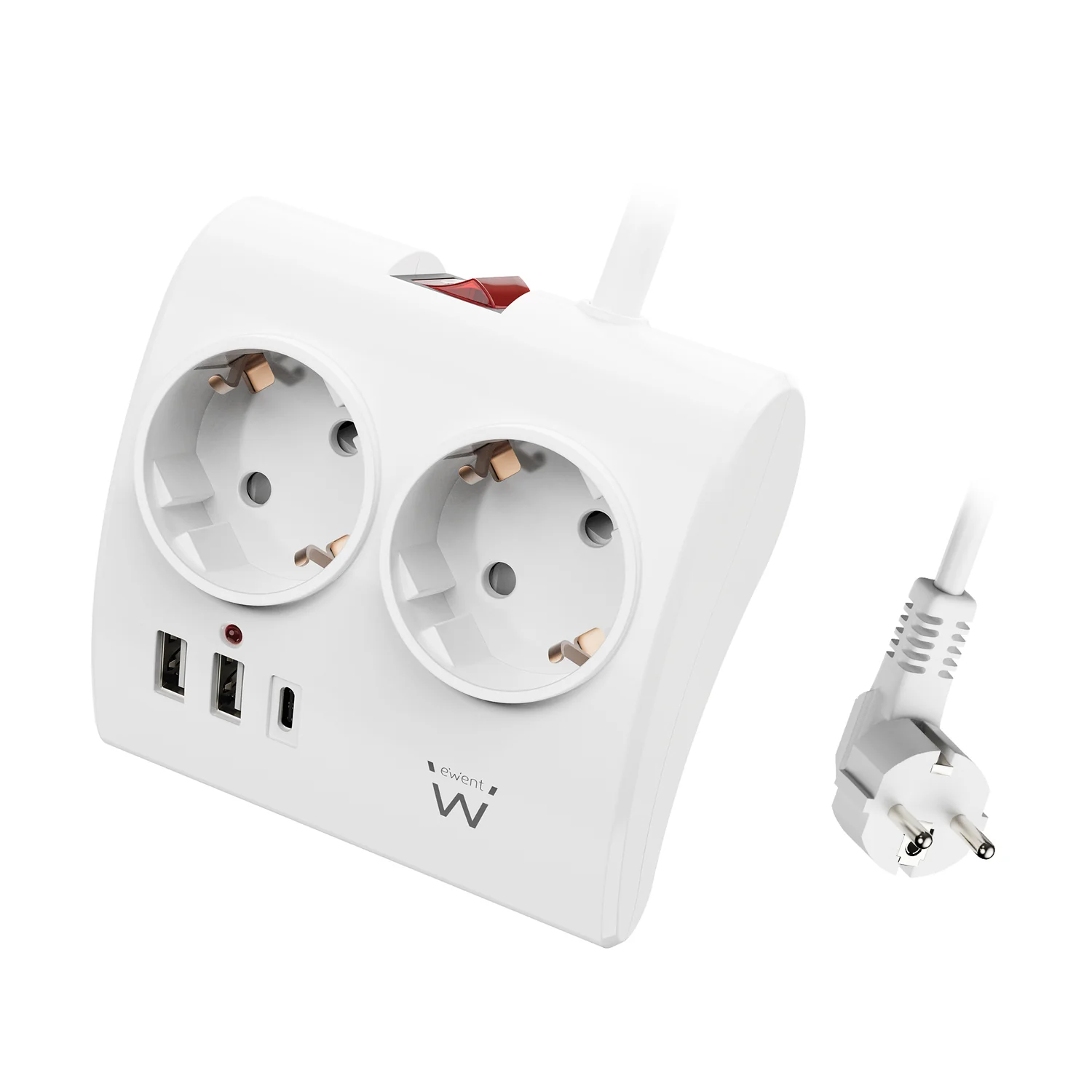 Tomada múltipla Ewent EW3870 3 saídas Schuko com 2x USB-A + 1x USB-C 16A branca