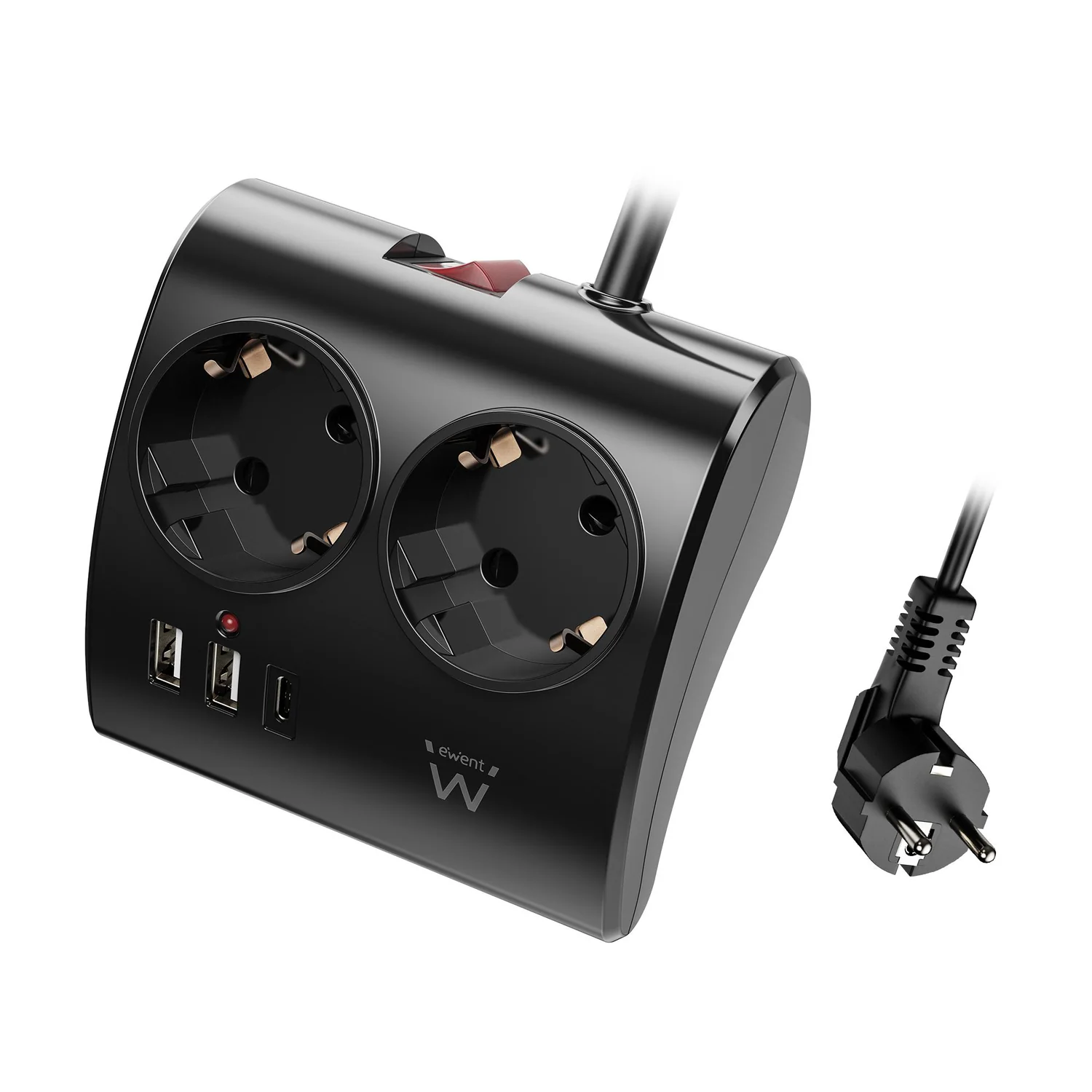 Tomada múltipla Ewent EW3871 2 tomadas + 2 USB-A + 1 USB-C Preta