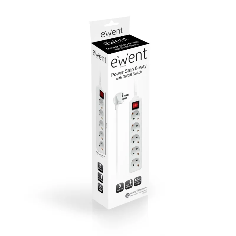 Tomada múltipla Ewent EW3916 5 saídas Schuko interruptor luminoso cabo 1,5m branca - Imagem 6