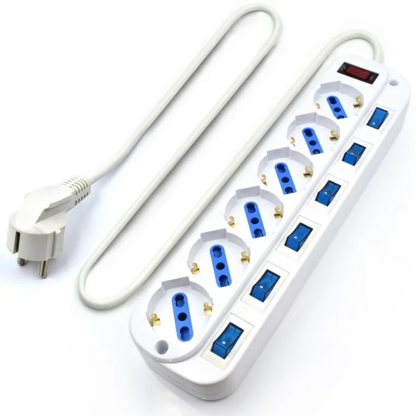 Tomada Múltipla 6 Entradas Ewent EW3932 com Interruptores Individuais e Proteção Cabo 3m Branco - Imagem 2