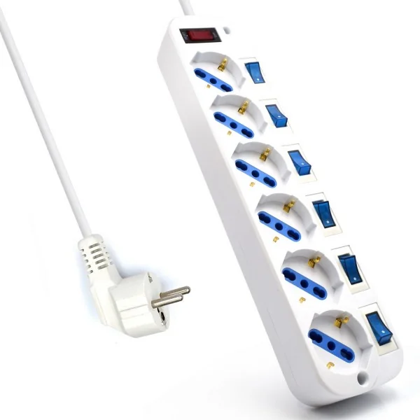 Tomada Múltipla 6 Entradas Ewent EW3932 com Interruptores Individuais e Proteção Cabo 3m Branco