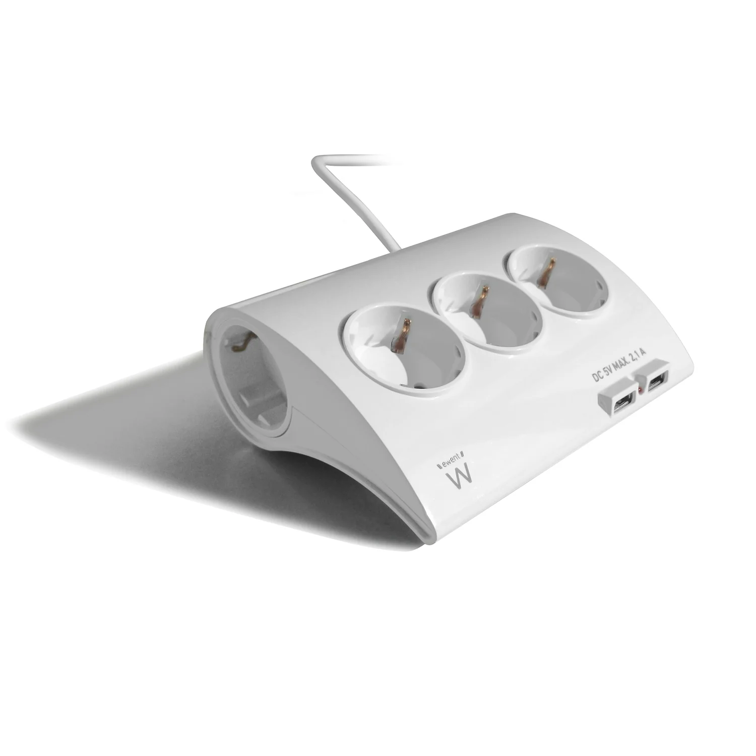 Tomada Múltipla 5 Entradas Ewent EW3935 com 2 Portas USB Cabo 1.5m Branco