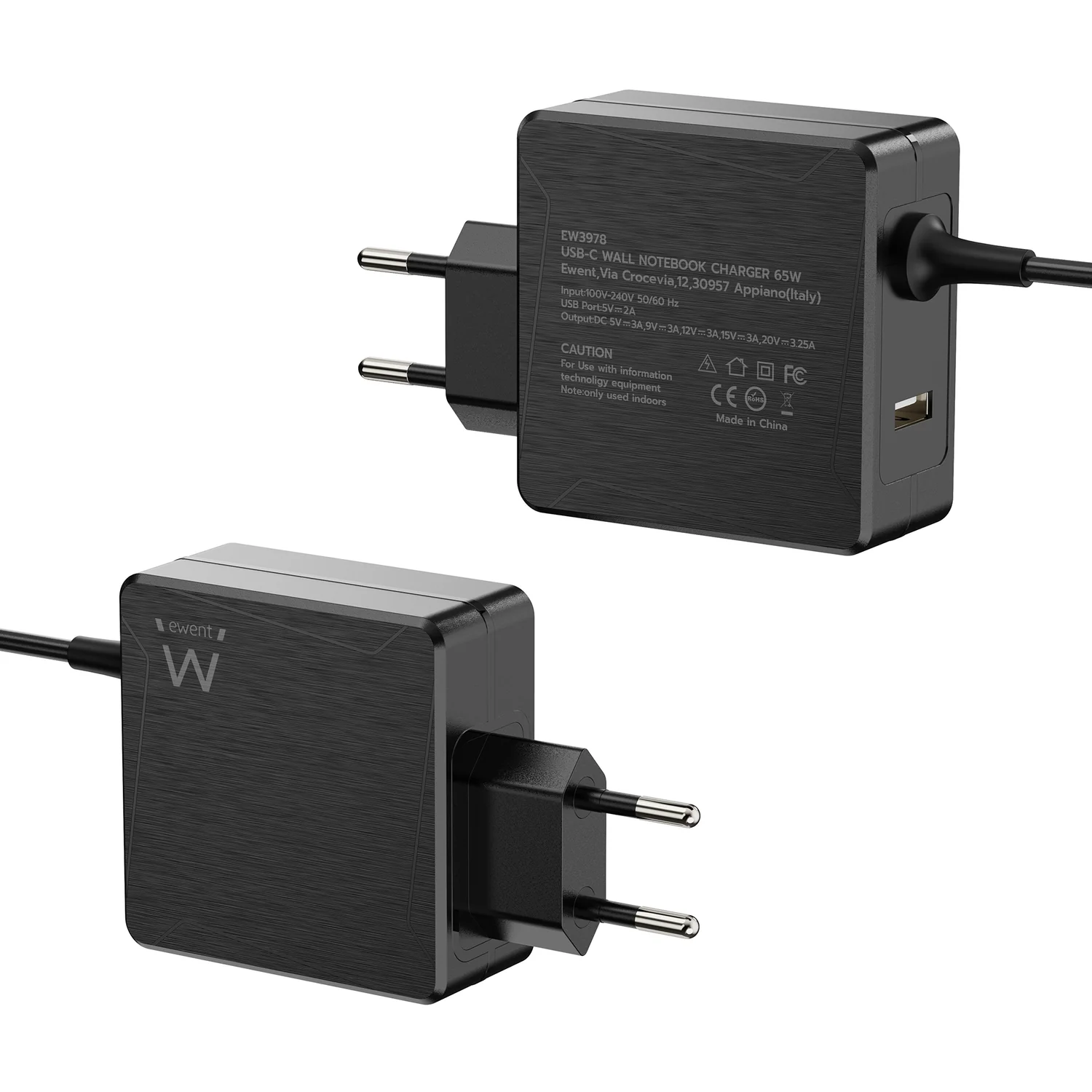 Carregador USB-C 65W Ewent EW3978 com Porta USB-A, Power Delivery 3.0, Preto - Imagem 2