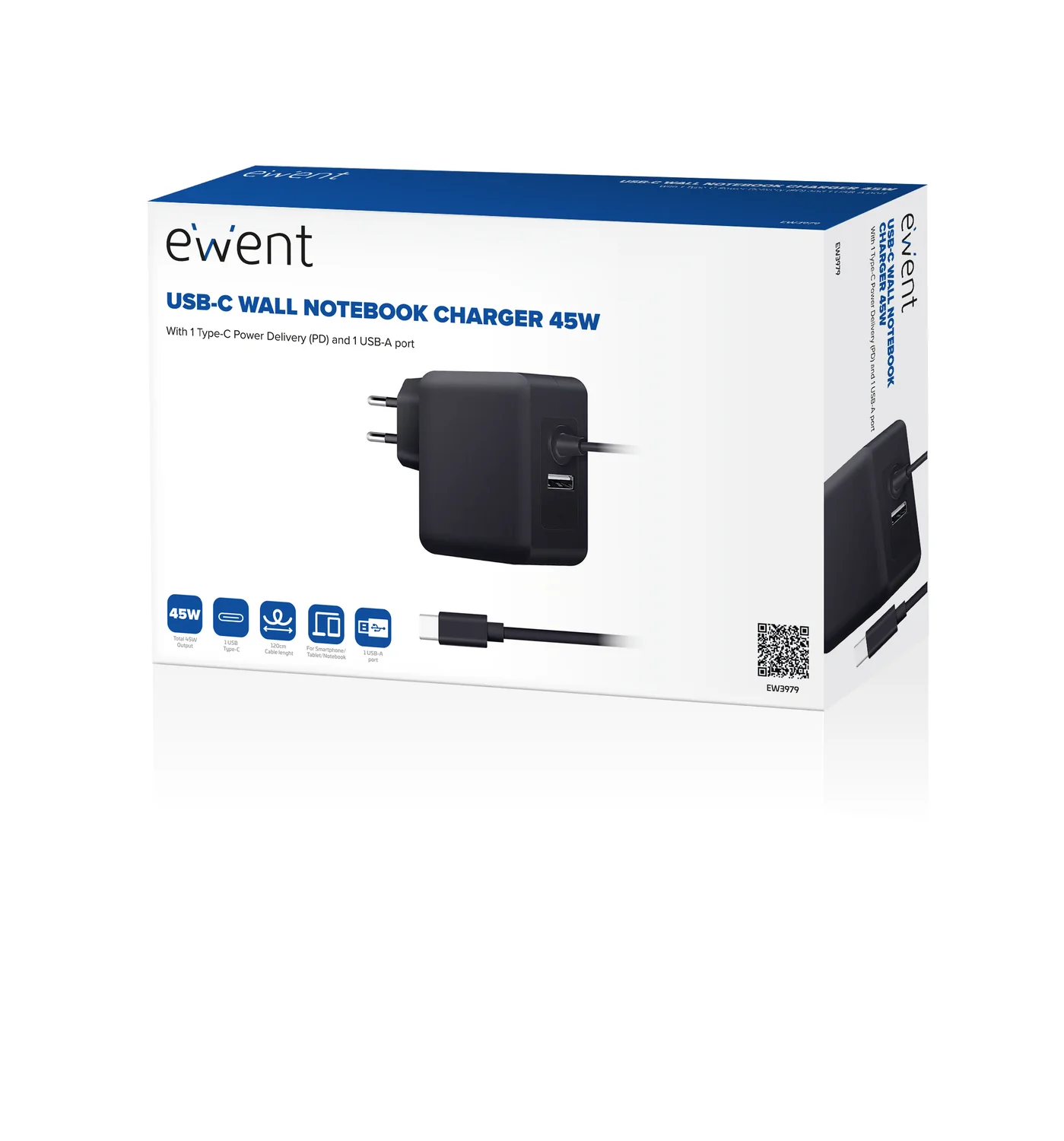 Carregador USB-C Ewent EW3979 45W Power Delivery + Porta USB-A Carregamento Rápido - Imagem 3