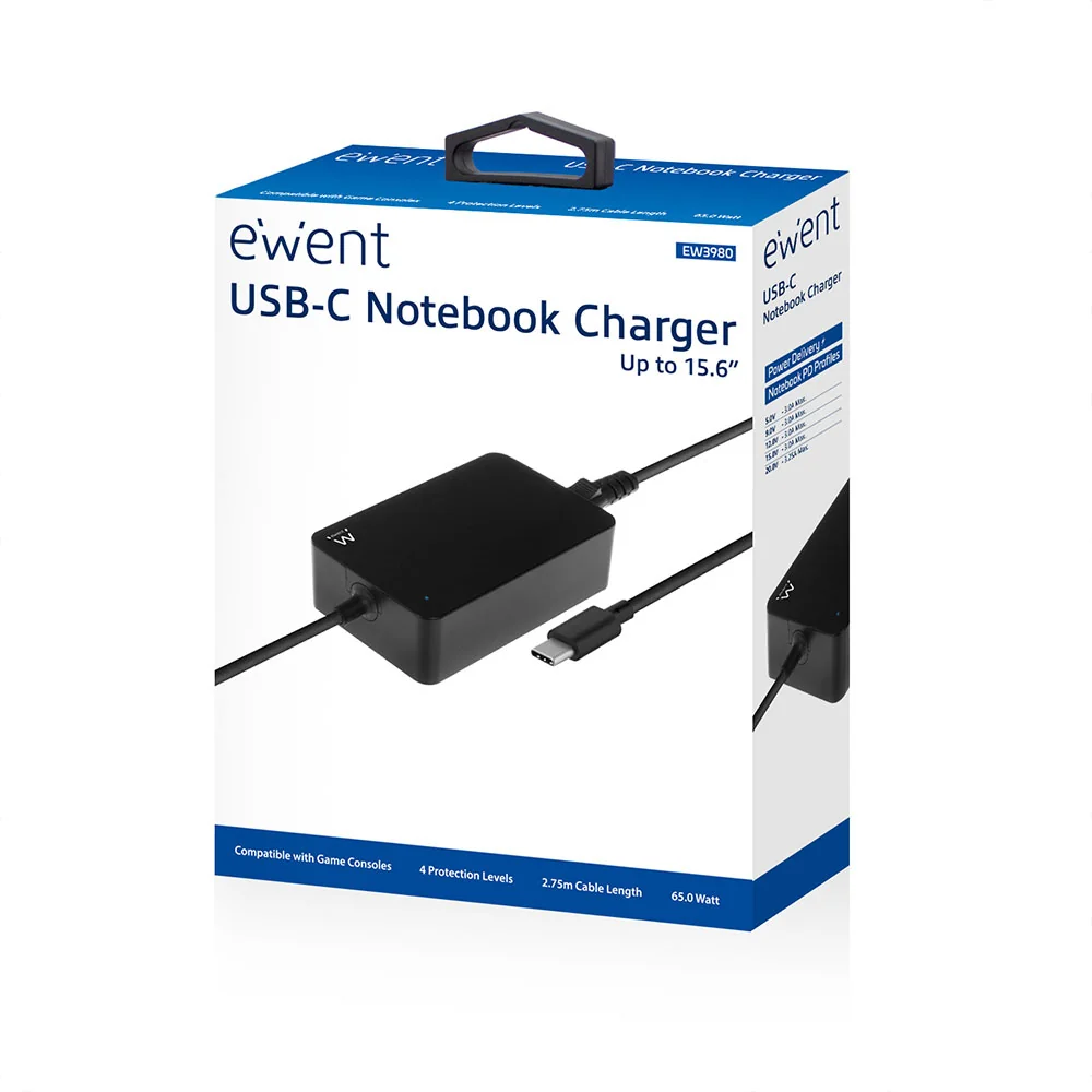 Carregador USB-C portátil Ewent EW3980 65W Power Delivery para computador portátil preto - Imagem 5