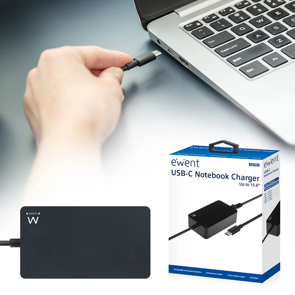 Carregador USB-C 45W Ewent EW3981 Power Delivery para Portátil Preto - Imagem 3