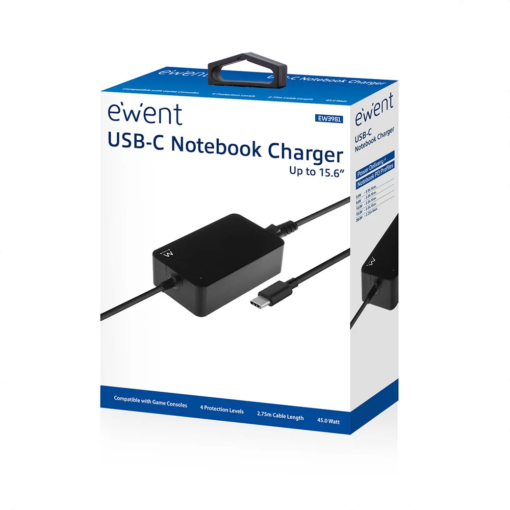 Carregador USB-C 45W Ewent EW3981 Power Delivery para Portátil Preto - Imagem 5