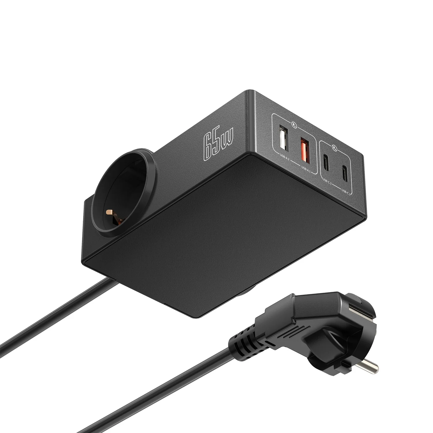 Estação de Carregamento Ewent EW3992 GaN 65W USB-C USB-A 2 Tomadas Schuko Preto - Imagem 2
