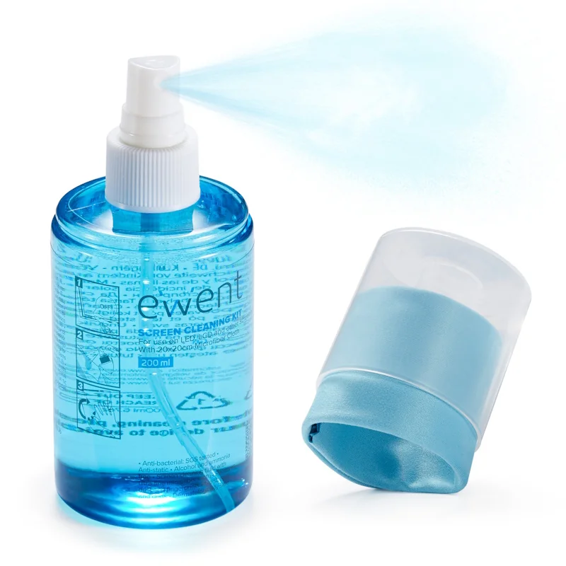 Kit de Limpeza para Ecrãs Ewent EW5671, Spray 200ml + Pano Microfibra 20x20cm, Universal