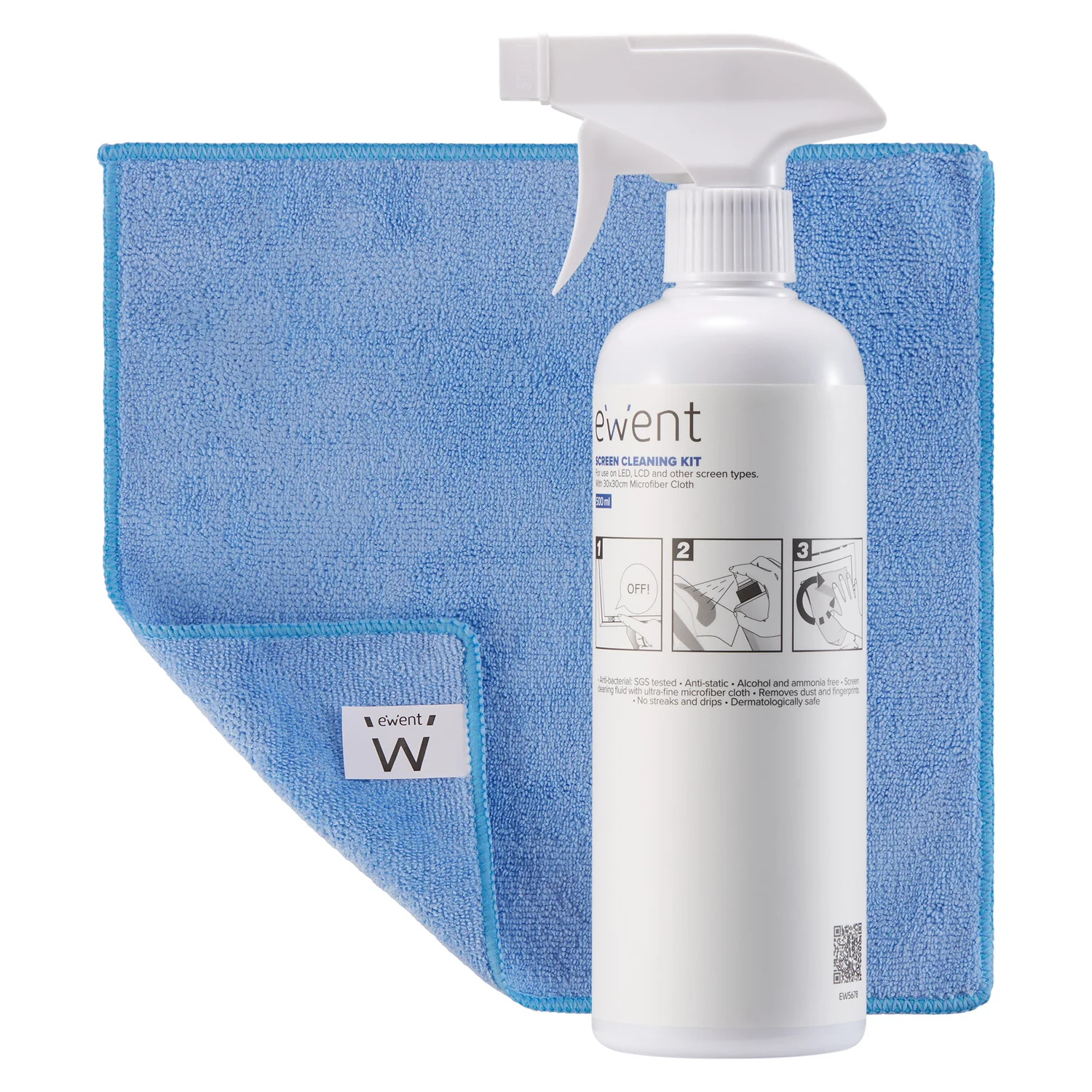 Kit de Limpeza Ewent EW5678 Spray Universal 500ml + 2 Panos Microfibra 30x30cm