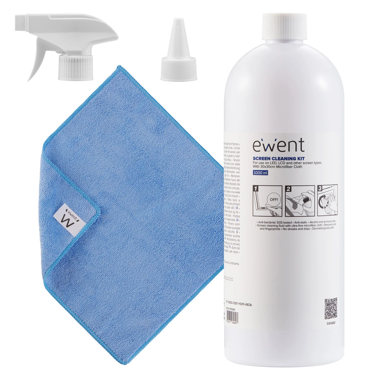 Kit de limpeza universal Ewent EW5680 refil 1000ml + pano microfibra 30x30cm