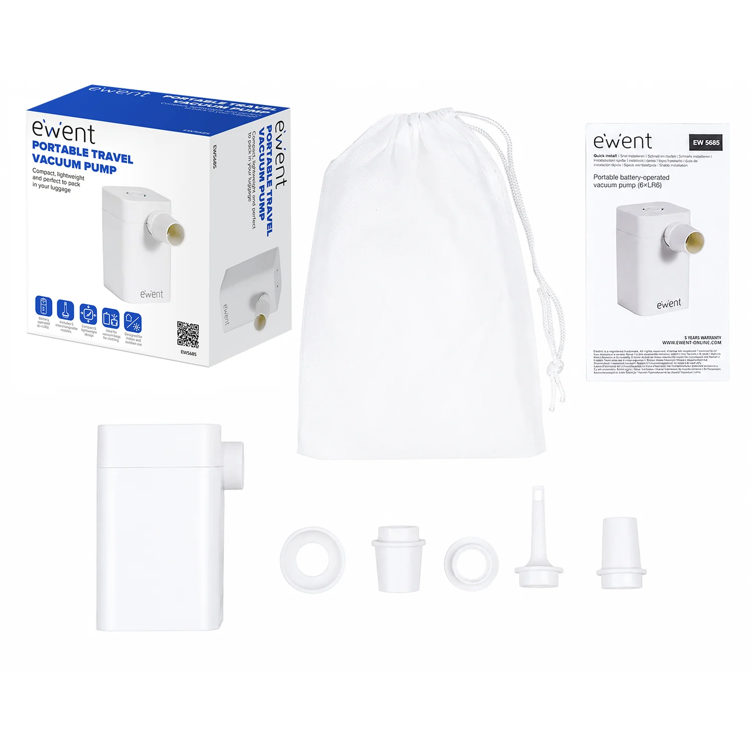 Bomba de Vácuo Portátil EWENT Universal para Sacos de Vácuo Branco - Imagem 2