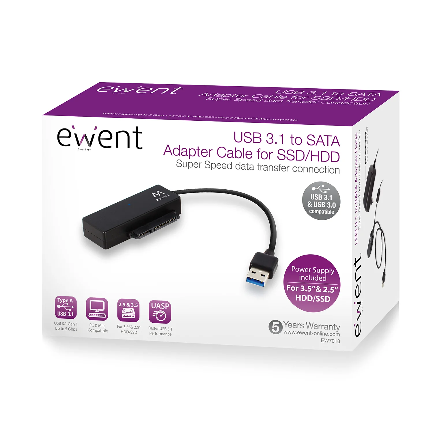 Adaptador USB 3.2 Gen 1 Ewent EW7018 para HDD/SSD SATA 2.5/3.5" com alimentação - Imagem 5