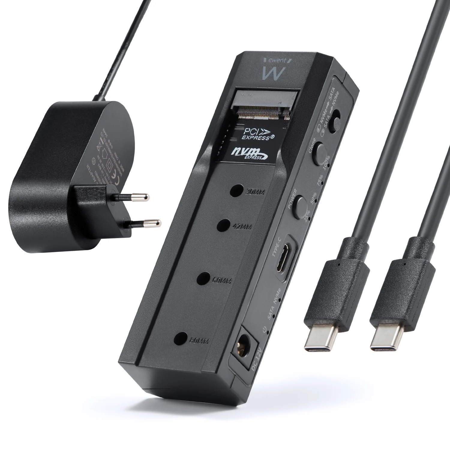 Docking Station de Clonagem Dual Bay USB 3.2 Gen 2 para HDD SATA e SSD M.2 NVMe Ewent EW7065 - Imagem 1