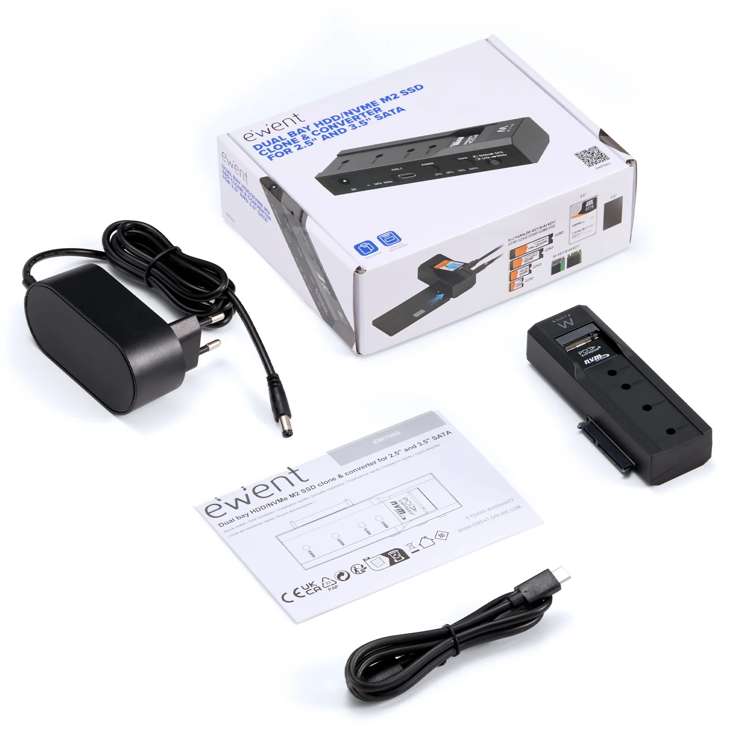 Docking Station de Clonagem Dual Bay USB 3.2 Gen 2 para HDD SATA e SSD M.2 NVMe Ewent EW7065 - Imagem 2