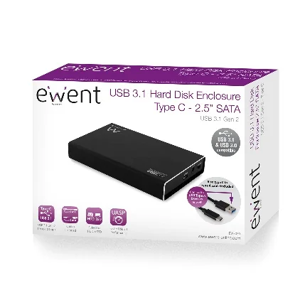 Caixa Externa para Disco Ewent EW7070 2.5" SATA USB 3.2 Gen 2 10Gbps Alumínio Preta - Imagem 2