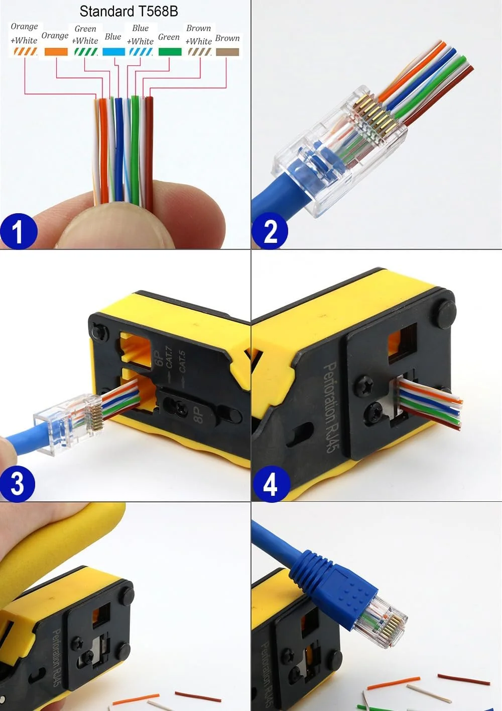 Alicate de Crimpagem EWENT para RJ45 Pass-through CAT.5e/6/6A/7 e RJ11/12 Preto e Amarelo - Imagem 4
