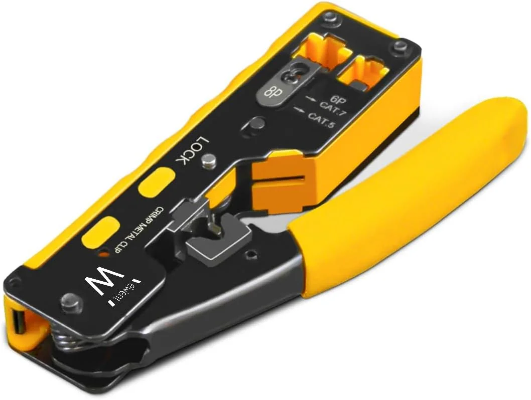 Alicate de Crimpagem EWENT para RJ45 Pass-through CAT.5e/6/6A/7 e RJ11/12 Preto e Amarelo