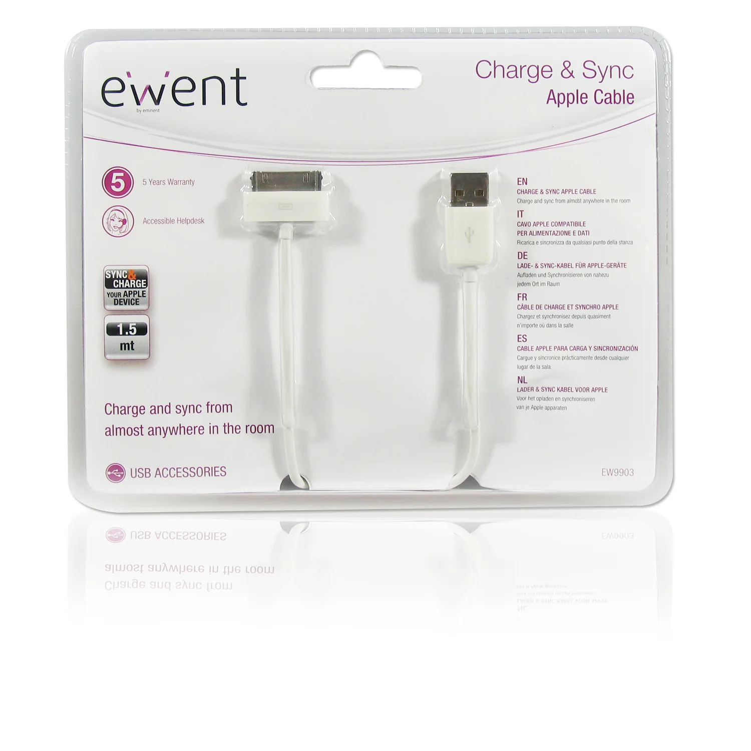 Cabo USB 2.0 para Apple 30 pinos Ewent EW9903 1,5 m branco - Imagem 3