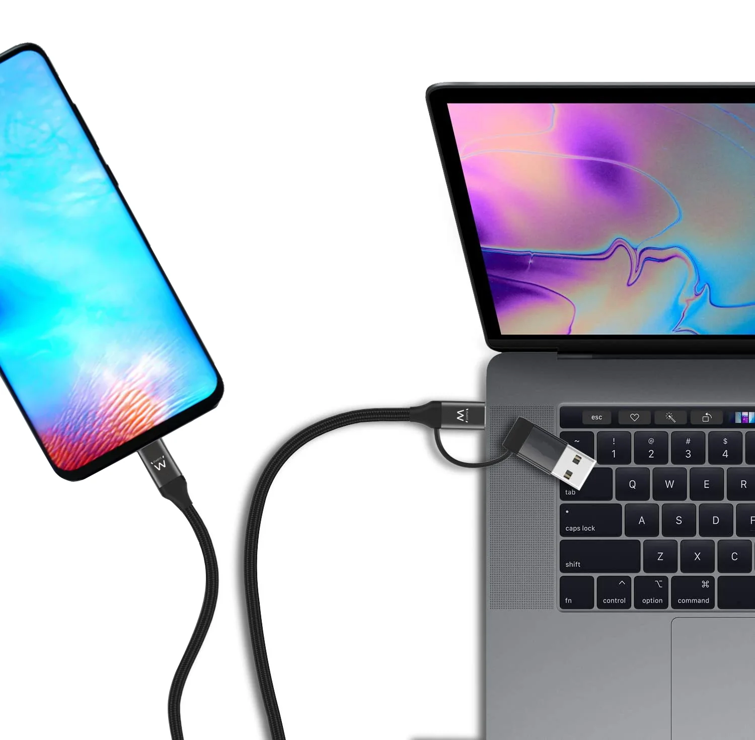 Cabo USB-C 2 em 1 Ewent EW9918 1 m 60 W com adaptador USB-A - Imagem 3