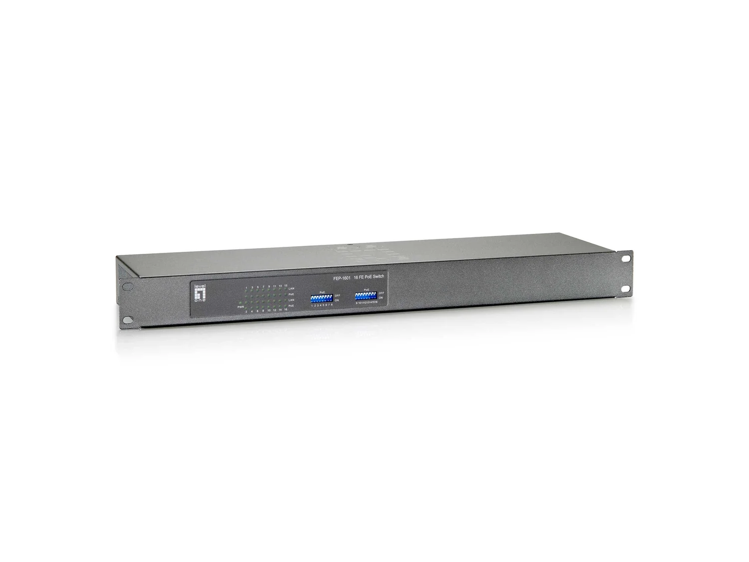 Switch LevelOne FEP-1601W150 16 Portas Fast Ethernet PoE+ 150W Rack 19" - Imagem 1