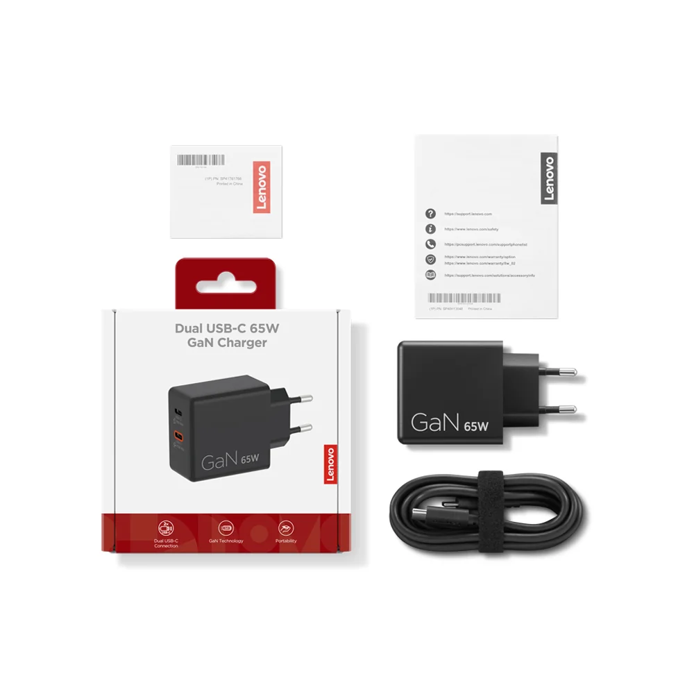 Carregador Lenovo 65W Dual USB-C GaN Universal Preto Cabo 1.5m - Imagem 8