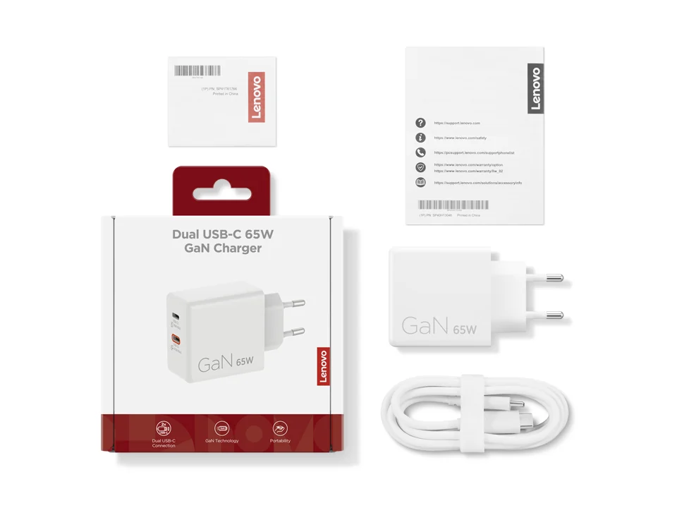 Carregador Lenovo 65W USB-C Dual GaN Branco 2 Portas - Imagem 8
