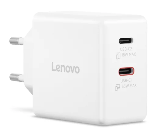 Carregador Lenovo 65W USB-C Dual GaN Branco 2 Portas - Imagem 3