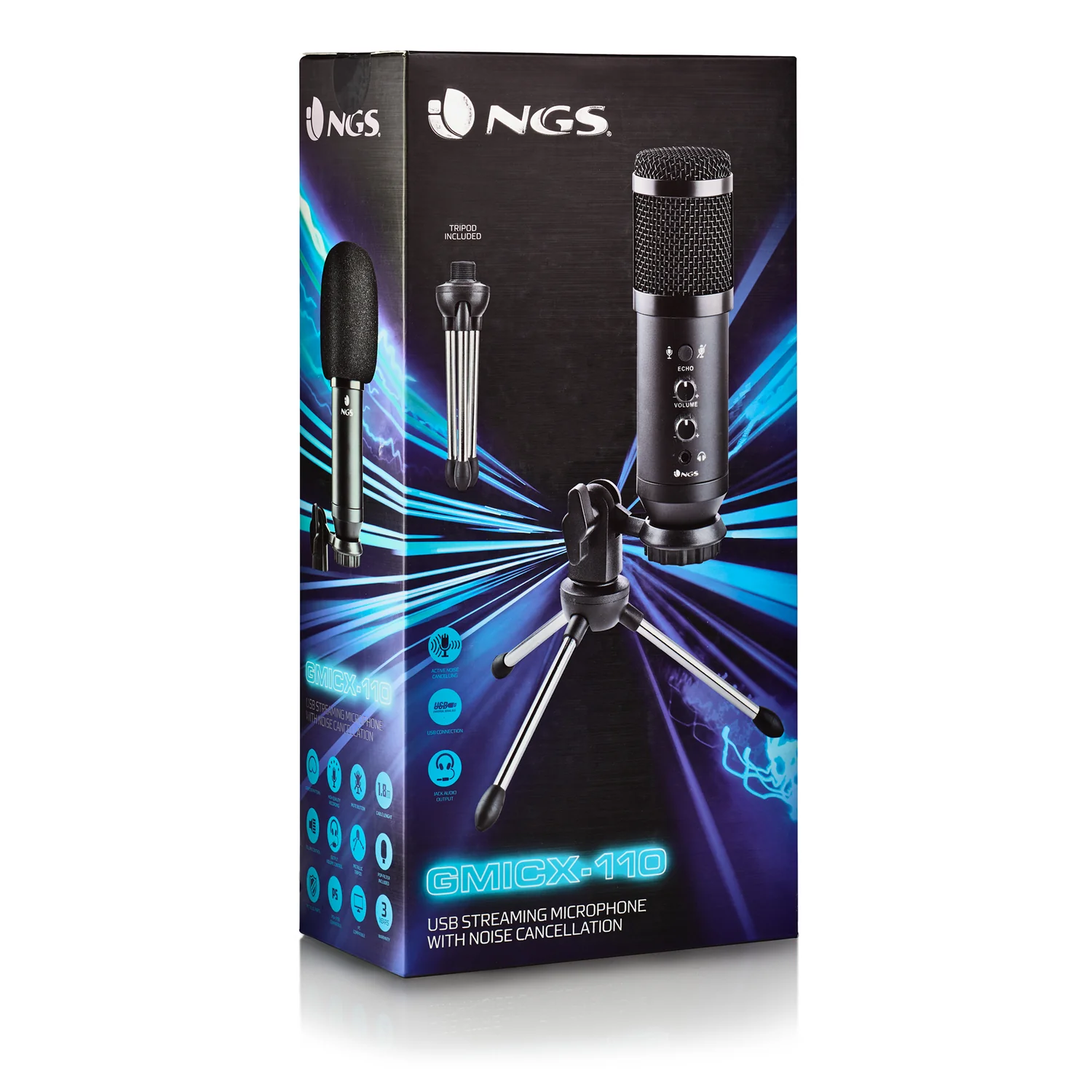 Microfone de Gravação USB NGS GMICX-110 Plug and Play com Tripé e Filtro | Preto - Imagem 11