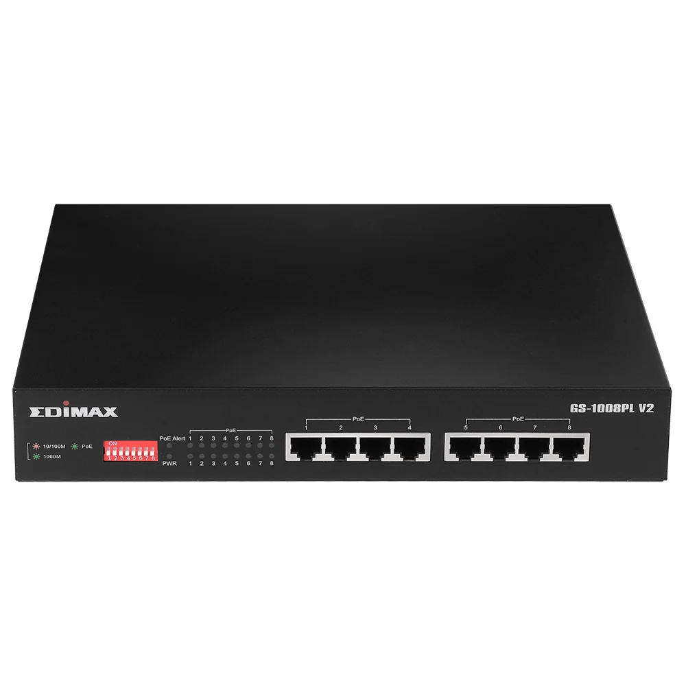 Switch de rede Gigabit Ethernet 8 portas PoE+ Long Range Edimax GS-1008PLV2 - Imagem 1