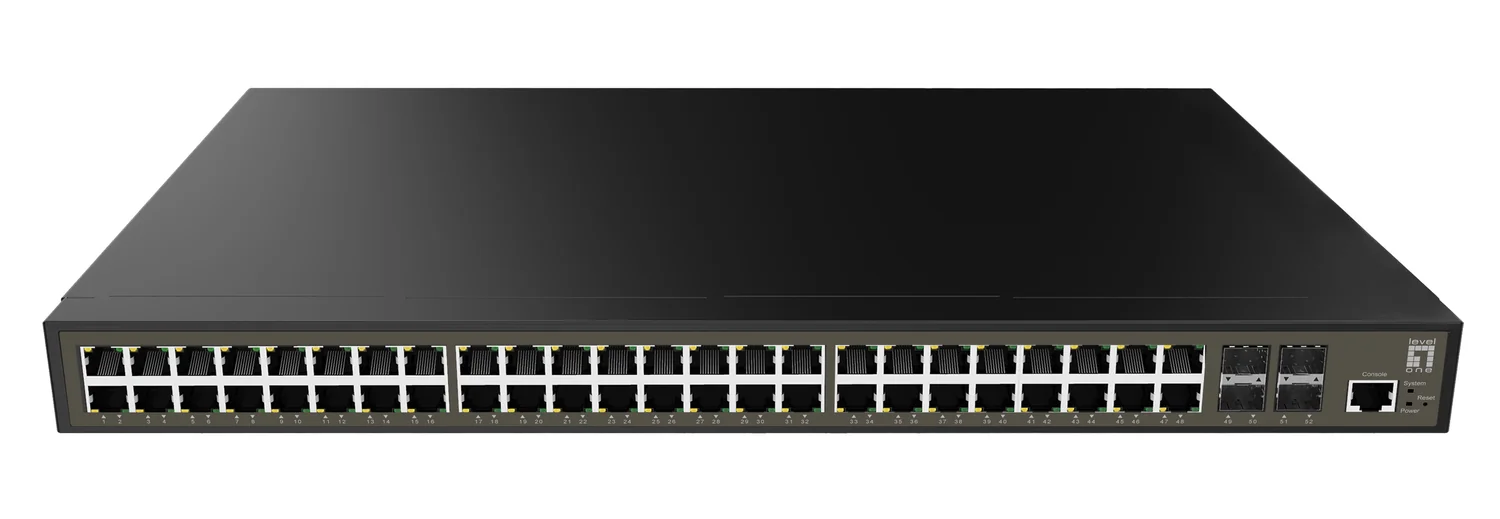 Switch de rede LevelOne GTP-5271 52 portas Gigabit PoE L3 gerido 48 PoE 400W 4x SFP+ - Imagem 1