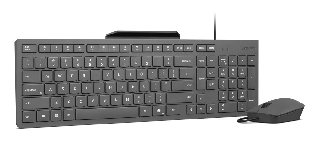 Conjunto Teclado e Rato Lenovo 310 USB-A com Fio Layout Português e Suporte para Telemóvel Cinzento - Imagem 5