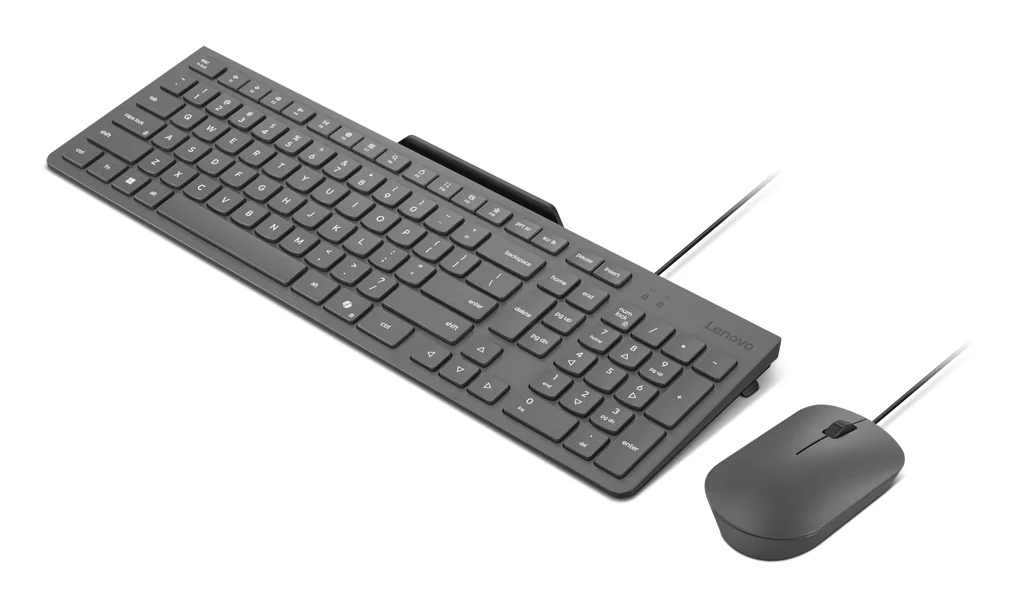 Conjunto Teclado e Rato Lenovo 310 USB-A com Fio Layout Português e Suporte para Telemóvel Cinzento - Imagem 2