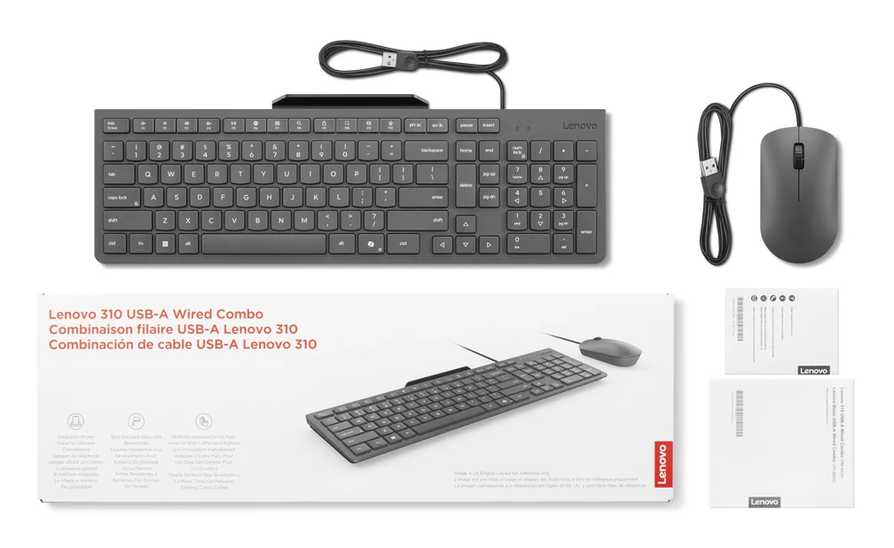 Conjunto Teclado e Rato Lenovo 310 USB-A com Fio Layout Português e Suporte para Telemóvel Cinzento - Imagem 7