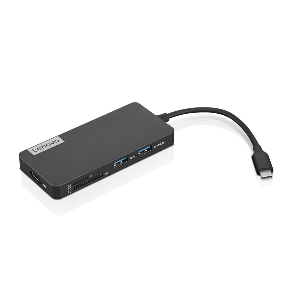 Adaptador Multiportas Lenovo GX90T77924 USB-C 7-em-1 HDMI 4K Leitor SD Hub Cinzento - Imagem 2