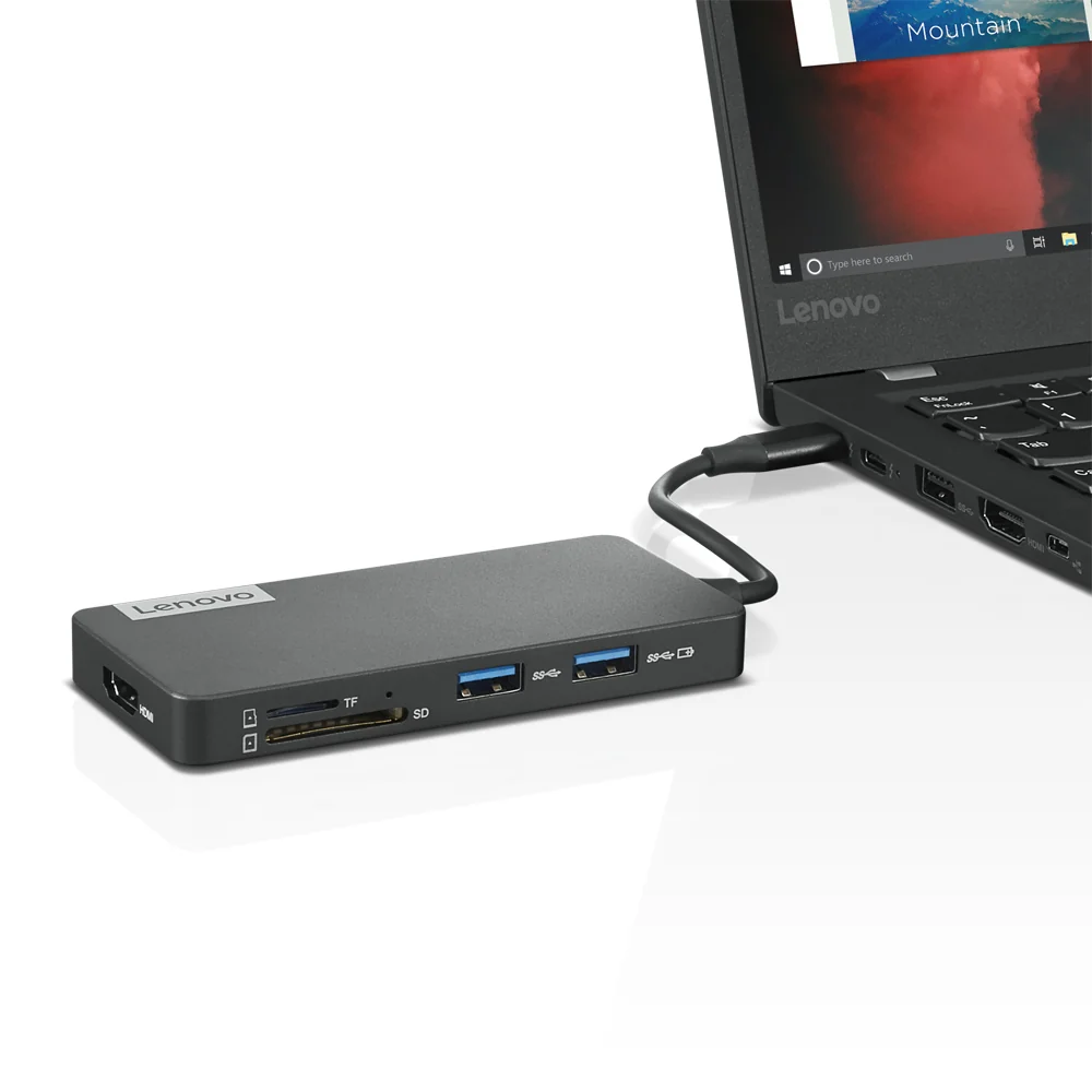 Adaptador Multiportas Lenovo GX90T77924 USB-C 7-em-1 HDMI 4K Leitor SD Hub Cinzento - Imagem 4