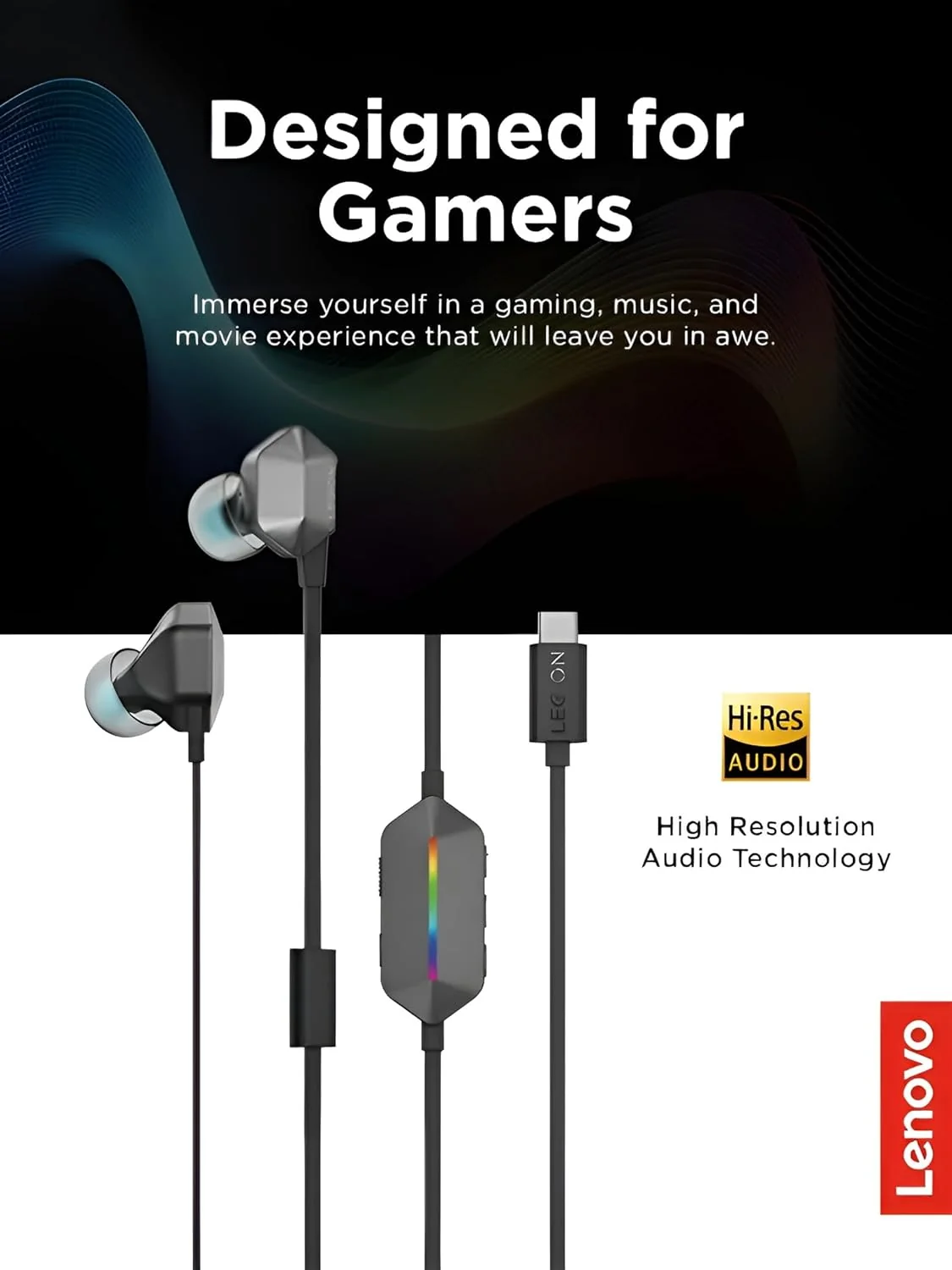 Auriculares Gaming Lenovo Legion E510 7.1 RGB USB-C Intra-auriculares - Imagem 3