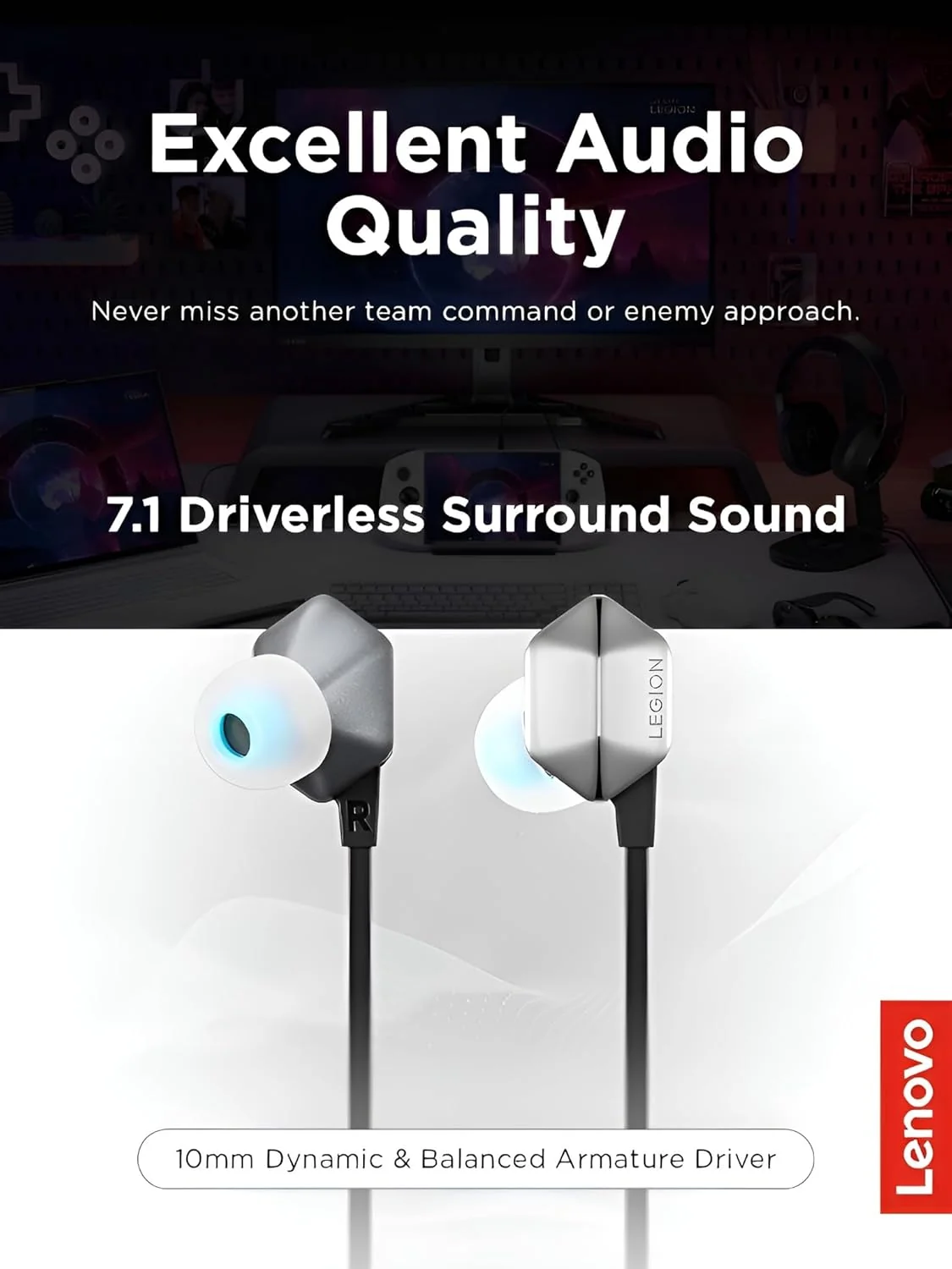 Auriculares Gaming Lenovo Legion E510 7.1 RGB USB-C Intra-auriculares - Imagem 4