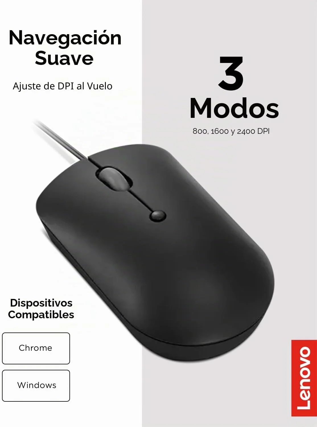 Rato com Fios Lenovo 400 USB-C Compact 2400 DPI 4 Botões Preto - Imagem 4