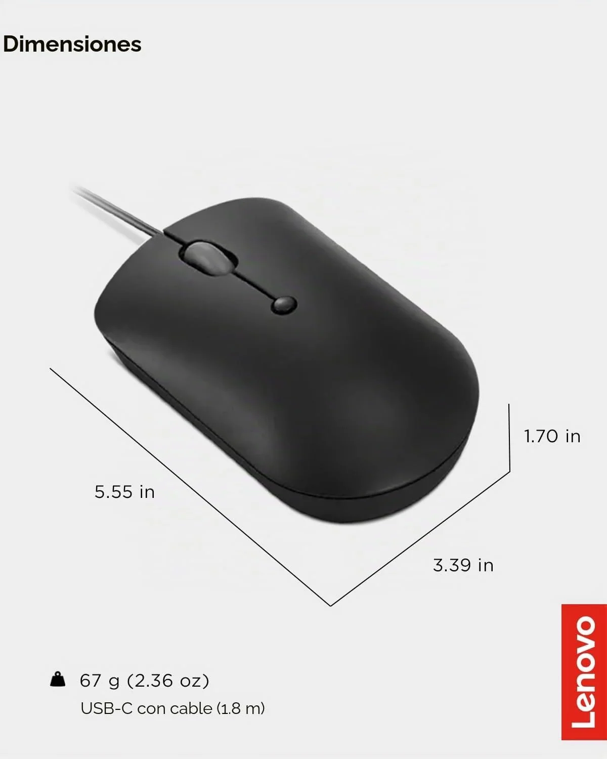Rato com Fios Lenovo 400 USB-C Compact 2400 DPI 4 Botões Preto - Imagem 7