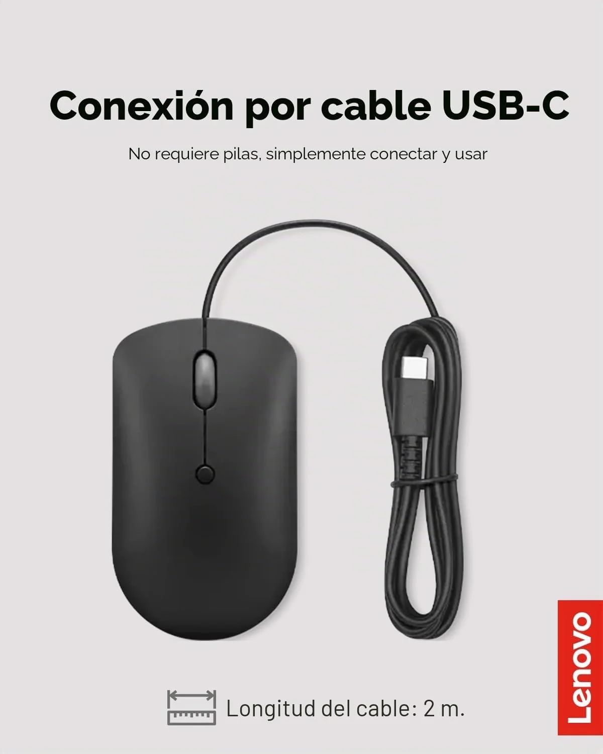 Rato com Fios Lenovo 400 USB-C Compact 2400 DPI 4 Botões Preto - Imagem 3