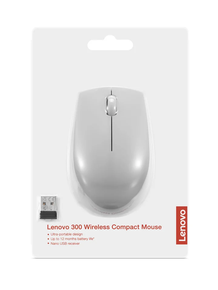 Rato sem fios compacto Lenovo 300 Wireless 1000 DPI ambidestro (Arctic Grey) - Imagem 6