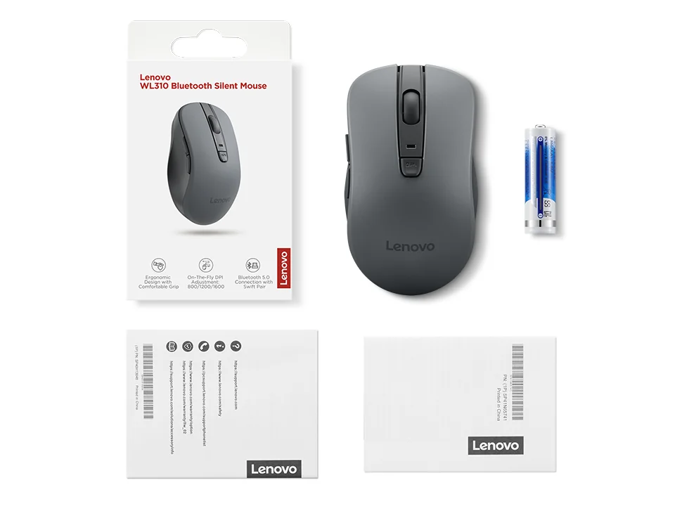 Rato Sem Fios Bluetooth Lenovo WL310 Silent 1200 DPI Ambidestro Cinzento - Imagem 7
