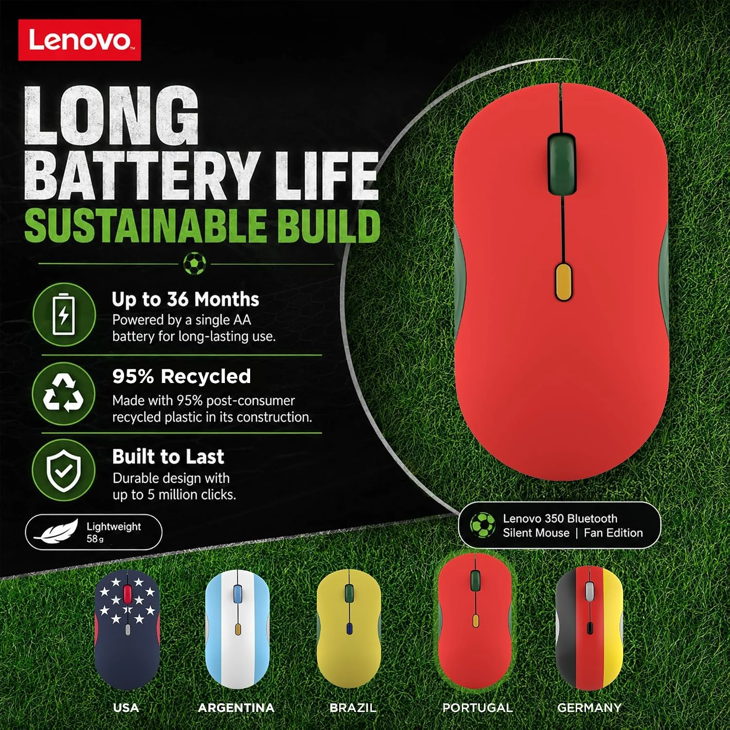 Rato Sem Fios Lenovo 350 Bluetooth Silent Fan Edition Portugal - Imagem 4