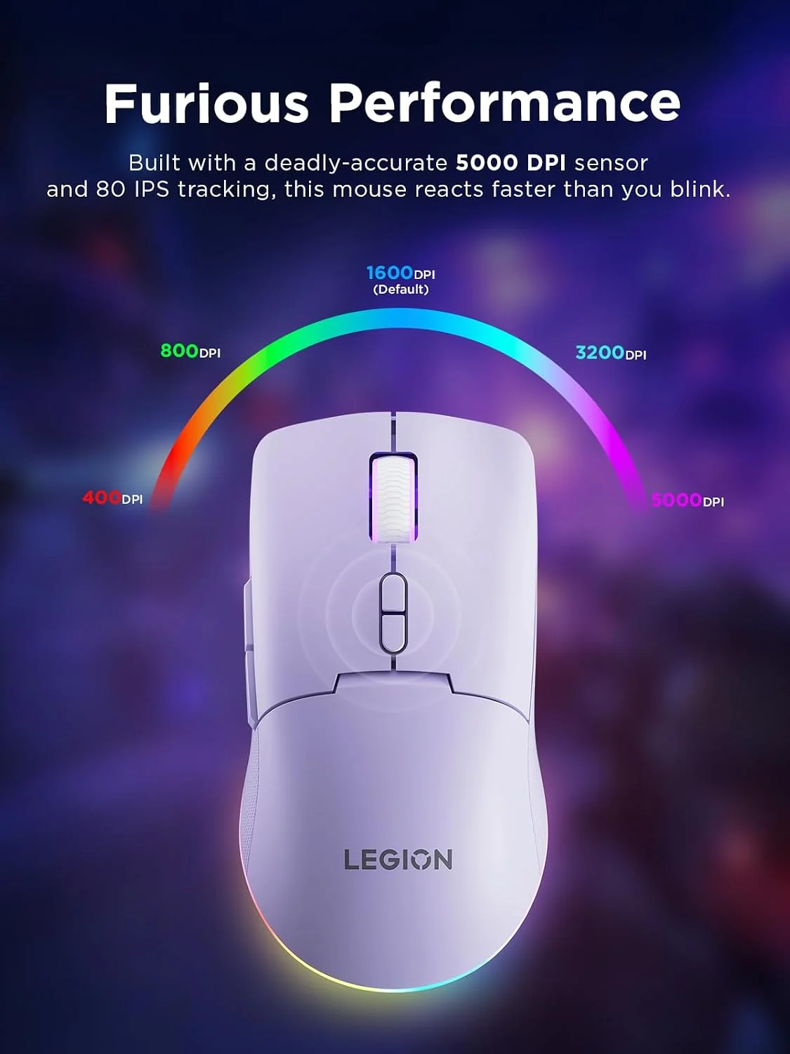 Rato Gaming Sem Fios Lenovo Legion M220 RGB Roxo Aurora - Imagem 3